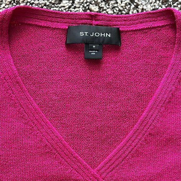 St John Sweater Womens Medium Bright Pink Feminine Chic Vneck Pullover - Picture 2 of 8